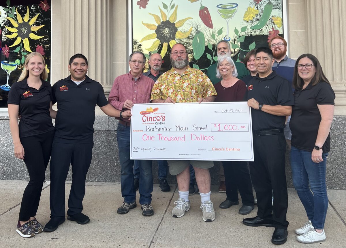 Cinco’s Cantina Supports Rochester Main Street with Generous Donation